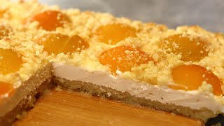 Saftiger Aprikosenkuchen mit Streusel und Quark vom Blech ohne Kneten Marillenkuchen mit Topfen [upl. by Liahus113]