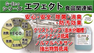 【食品工場・飲食店編】GEcoシリーズ環境対応型洗浄剤エフェクト★洗浄剤1本で様々な用途に使用ができ排水数値も改善★現場の問題・課題を解決します！ [upl. by Eadie]