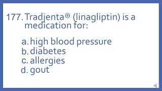 Top 200 Drugs Practice Test Question  Tradjenta linagliptin is a medication for PTCB PTCE Prep [upl. by Sheffield]