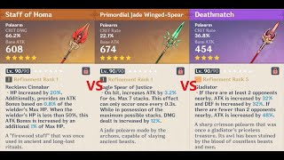 Staff of Homa Vs Jade Spear Vs Deathmatch on Xiao [upl. by Yreffej92]