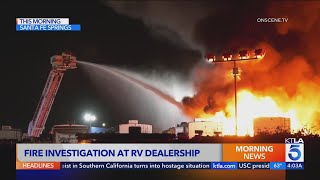 Massive fire burns multiple RVs at Los Angeles Co dealership [upl. by Benzel]