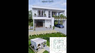 House Design Plan 12x11 m 40x36 Feet 4 Beds Terrace Roof homedesign homedesign housedesign [upl. by Ecar]