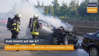 Aufregung auf der A7 Auto brennt nach Unfall [upl. by Hinson171]