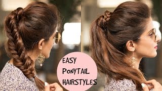 EASY Braided Ponytail Hairstyles for College SchoolWork  Pouf with Ponytail for medium hair [upl. by Tayyebeb]