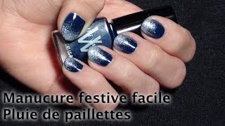 Tutoriel manucure festive facile  Pluie de paillettes et cobalt [upl. by Essinger858]