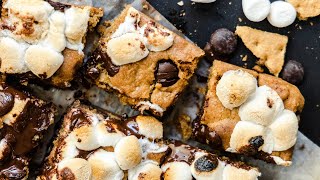 Chocolate Chip SMORES Cookie BARS Recipe [upl. by Akehsay171]