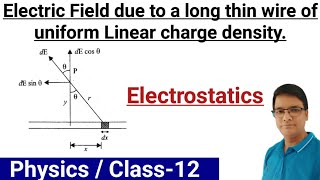 Electric field due to a long thin wire of uniform linear charge densityElectric field intensity [upl. by Nagah]