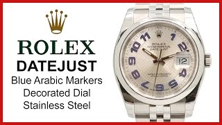 ▶ Rolex Datejust 36 Decorated Silver Dial Blue Arabic Stainless Steel Jubilee REVIEW  116200 [upl. by Hultgren]