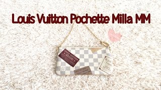 Louis Vuitton Pochette Milla MM ReviewMilla Clutch Damier AzurWhat fits inside [upl. by Yeldua363]