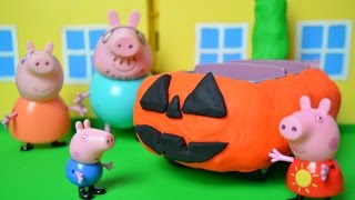 Peppa Pig Halloween Episode PlayDoh Pumpkin Car Mammy Pig Daddy Pig Kids Story [upl. by Maxy176]