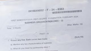 Business Organisation OEC 2 BCA amp BBA 1st Semester NEP Question Paper 2024 Dharwad University [upl. by Orms355]