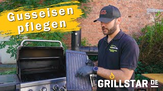 Gusseisen pflegen amp einbrennen  so wirds gemacht Gusseisenrost Dutch Oven Eisbürste [upl. by Tessil]