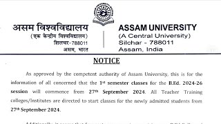 Bed Entrance Assam University Silchar 2024 class time and 4th merit list publishing date 4th [upl. by Tollman181]