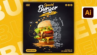 Illustrator CC Tutorial  Graphic Design  Modern Burger Poster Design 🍔⚡ [upl. by Ennovihc114]