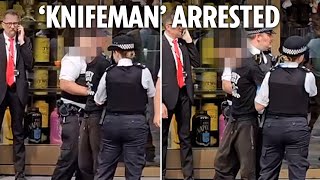 Moment ‘knifeman’ who stabbed girl 11 and woman 34 in Leicester Square is arrested [upl. by Nylatsyrk]