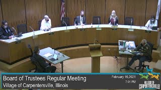 Village of Carpentersville Illinois  Board Meeting  20210216 [upl. by Lucinda]