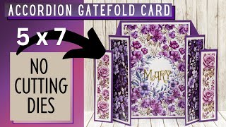 SUPER SIMPLE 5x7 ACCORDION GATEFOLD CARD with NO CUTTING DIES  Purple World Collection fancyfold [upl. by Eigriv]