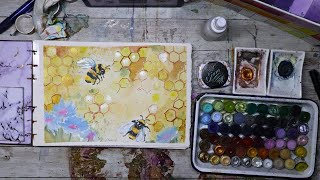 World Watercolor Month  PATTERN  Lets paint Honeycombs and Bees  Real Time Tutorial [upl. by Caplan]