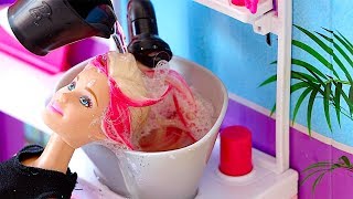 Barbie Girl Beauty Salon How to care and style doll hair Play Toys [upl. by Acinad818]