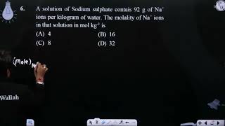 A solution of Sodium sulphate contais 92 g of Na ions per kilogram of water The molality of Na [upl. by Garris911]