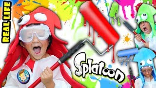 REAL LIFE SPLATOON CHALLENGE 3 Minute Splat Roller Battle w Paint Balloons FUNnel Vision Mess [upl. by Anisirhc]