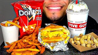 ASMR FIVE GUYS BURGERS CAJUN FRIES OREO MILKSHAKE CHEESE DORITOS JALAPEÑO BURGER MUKBANG EATING SHO [upl. by Adniuqal111]