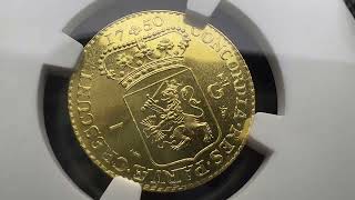 1960 Restrike of 1750 Netherlands Holland 7 Gulden 12 Gold Rider NGC MS67 [upl. by Anelet]