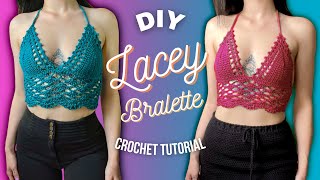 Lace Detailed Bralette for all sizes  DIY Crochet Tutorial [upl. by Ardnassak]