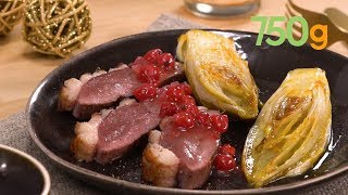 Recette de magret de canard aux endives caramélisées et sauce aux groseilles  750g [upl. by Lumbye]