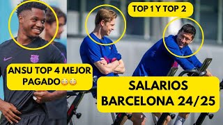 Salarios Barcelona 20242025 ¡Ansu TOP 4 ¿Cuánto DINERO ganan TODOS los jugadores del Barça [upl. by Itirp]