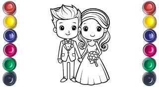 Wedding Picture Drawing Painting and Coloring for Children  Lets Learn How to Draw Easy [upl. by Crandall907]