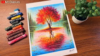 Autumn Tree Scenery Drawing with Oil Pastel  StepbyStep for Beginners [upl. by Assirhc989]