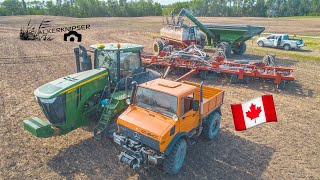 Seeding Canada 2018  Heupel Farm  John Deere 9560RT  Sunflower 9930  Quadtrac  Fendt  Unimog [upl. by Nyrahs]