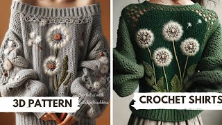 Floral Pattern 3D Crochet Shirts Collection  3D crochet crochetdesign fashion knitting [upl. by Ailb739]