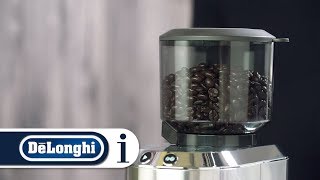 How to grind coffee into the ground coffee container on the De’Longhi Dedica Grinder KG521M [upl. by Rannug]