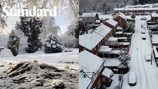 UK weather Incredible drone footage shows Liverpool blanketed in snow as cold snap continues [upl. by Pantin797]