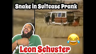 LEON SCHUSTER SNAKE IN THE SUITCASE PRANK  REACTION 😂 [upl. by Nosnev26]