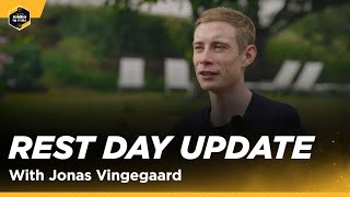 Rest day update with yellow jersey wearer Vingegaard  Team JumboVisma [upl. by Mariandi]