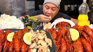 LOBSTER HIPON TAHONG ULANG SEAFOODS CRAYFISH  CRAWFISH Filipino Food Mukbang [upl. by Leyes]