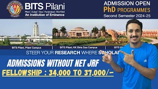 BITS PILANI PHD ADMISSIONS 2025 PHD ADMISSIONS WITHOUT NET GATE FULL INFORMATION CSIR NET CUTOFF [upl. by Neik]