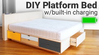 DIY Platform Bed with Lots of Storage and BuiltinCharging [upl. by Bartholomew]