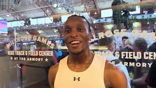 Dylan Beard after 744 surprise 60m hurdle win at Millrose Games [upl. by Lacy]