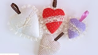 Cuori di Stoffa imbottiti senza cucire  Fabric Hearts no sew [upl. by Gerger]