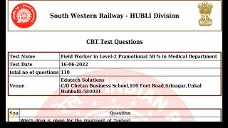 RRB FIELD WORKER PREVIOUS SOLVED PAPER SWR HUBLI DIVISION [upl. by Ronaele]