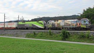 Schwarzach CAT City Airport Train an Güterzügen DZug Bregenz➡️Innsbruck VMOBIL Rh4748 Dosto [upl. by Acnairb148]