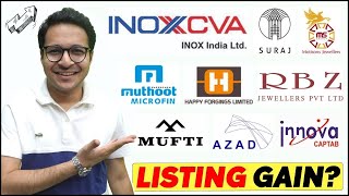 Listing gain in UPCOMING IPO  Motisons Jewellers VS Inox CVA VS Muthoot Microfin VS Happy Forgings [upl. by Ashman]