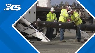 Crews repair fallen power poles in Enumclaw [upl. by Sansen901]