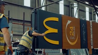 The signage manufacturing process of a Mcdonalds digital Drivethru Restaurant by Butterfield Signs [upl. by Akkinahs]