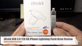 iDiskk USB 30 128 GB iPhone Lightning Flash Drive Review [upl. by Eahsat329]