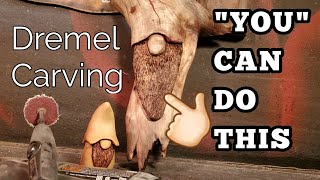 Dremel Wood carving a Driftwood Gnome ANYONE CAN DO Step by Step [upl. by Atteinotna955]